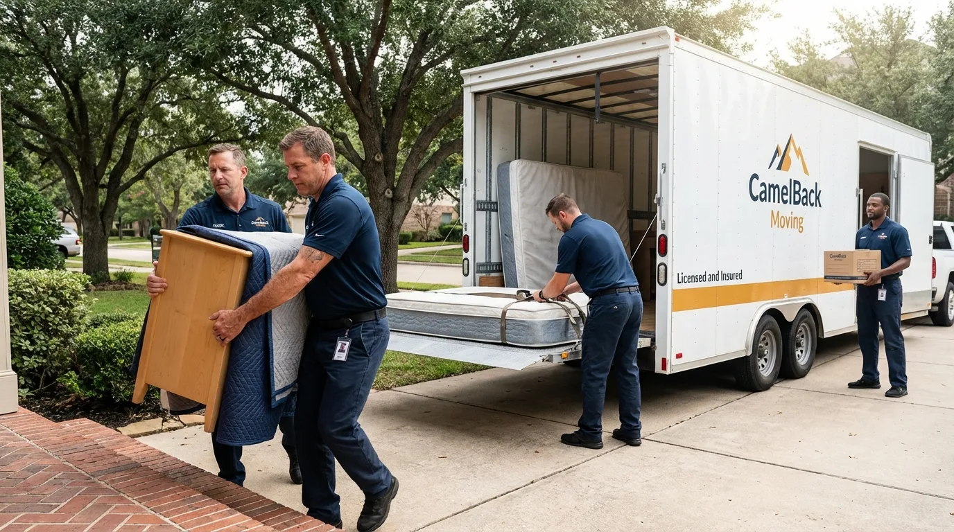 Crew loading residential truck for cross-state move from Camden, SC