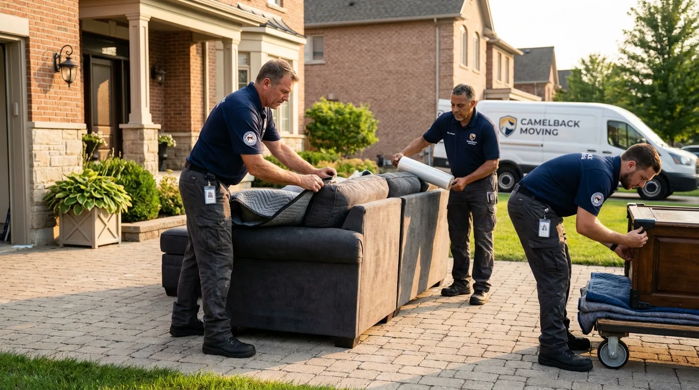 Large estate moving crew wrapping furniture in Camden, SC